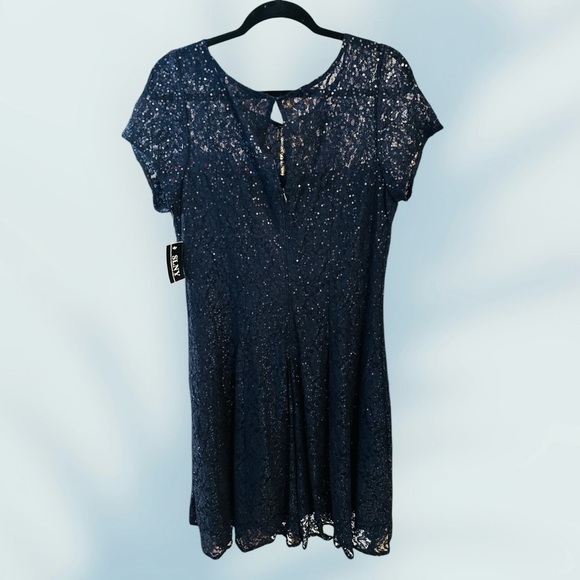 SLNY Navy Sequin Fit & Flare Dress Size 12P NWT - Picture 11 of 13